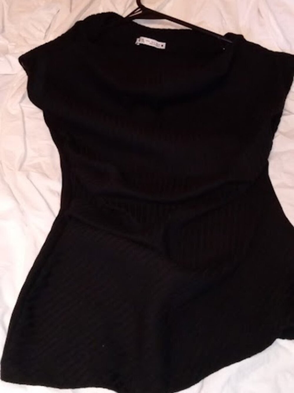 zara off the shoulder runched side black top medium